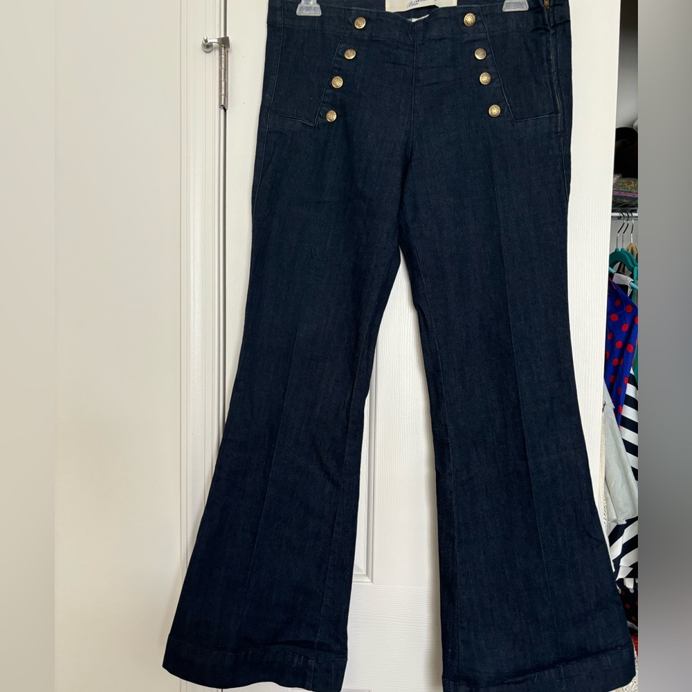 Sailor button wide leg jeans